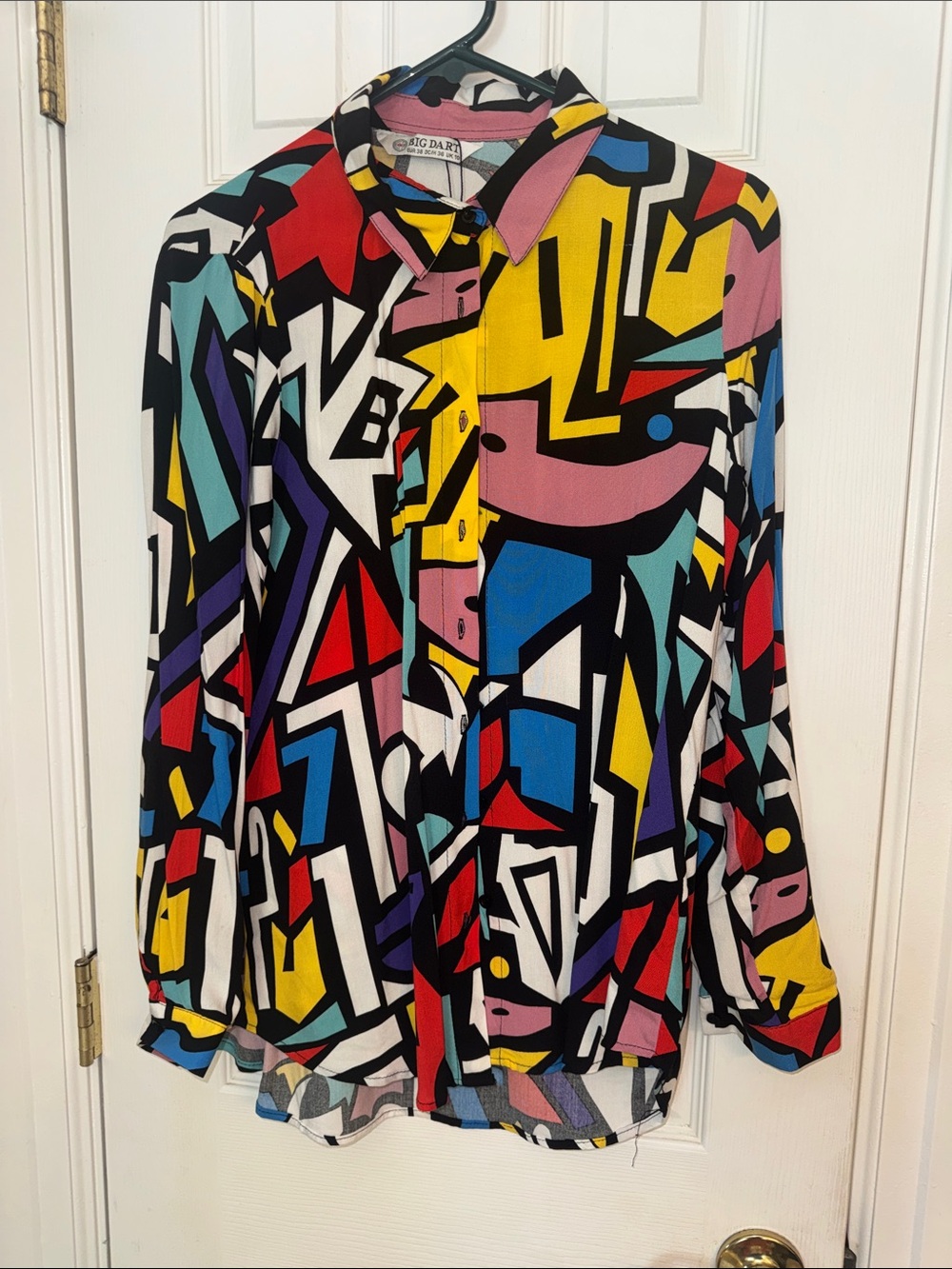 Abstract Multicolor Geometric Print Blouse - Women's Long Sleeve